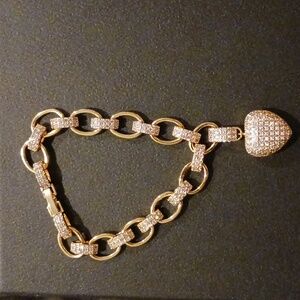 18K Gold Plated Diamond Heart Cuban Link Bracelet